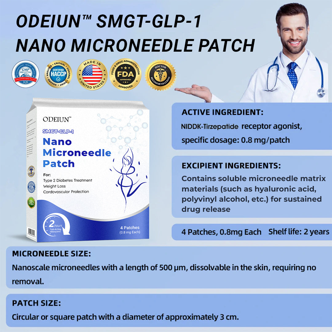 Odeiun™ Tirzepatide Nano-Microneedle Patch – Pain-Free Sugar Control & Natural Fat Metabolism