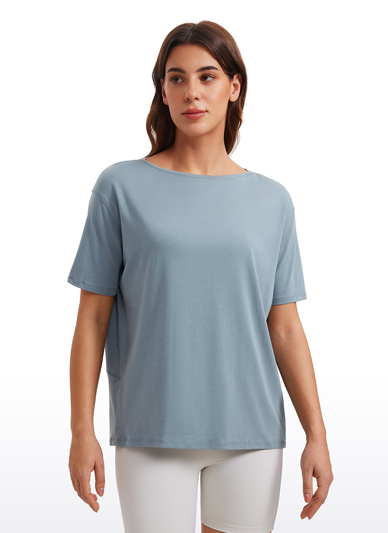 Pima Cotton Short Sleeves Boat Neck