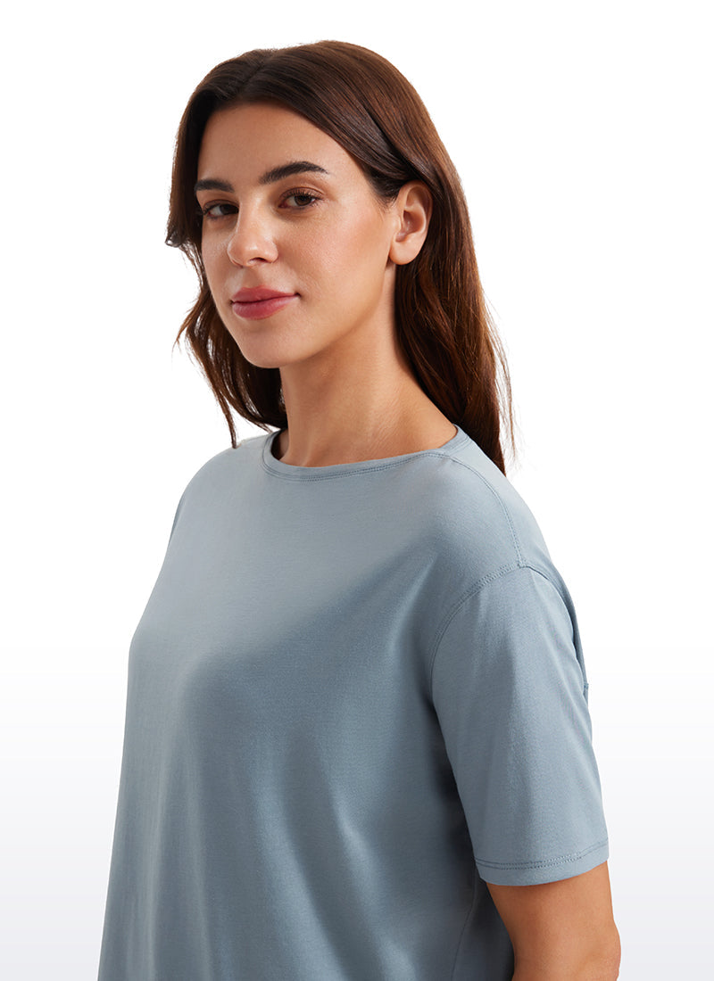 Pima Cotton Short Sleeves Boat Neck