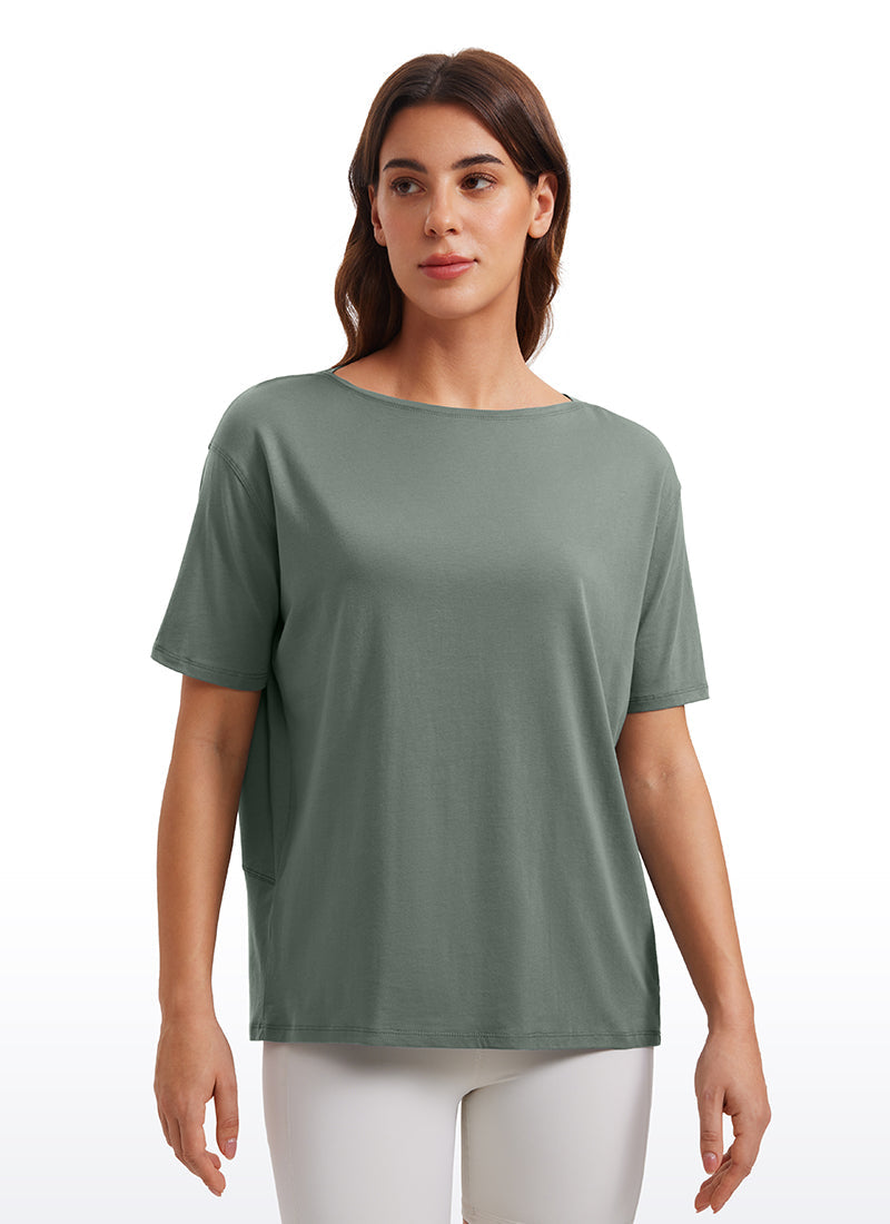 Pima Cotton Short Sleeves Boat Neck