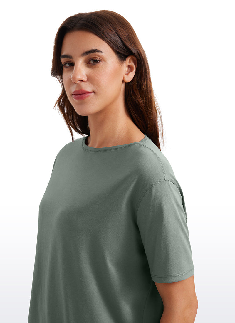 Pima Cotton Short Sleeves Boat Neck