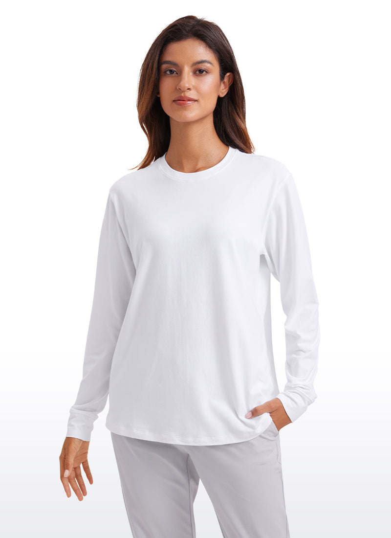 Pima Cotton Long Sleeve Loose Shirts Crew Neck