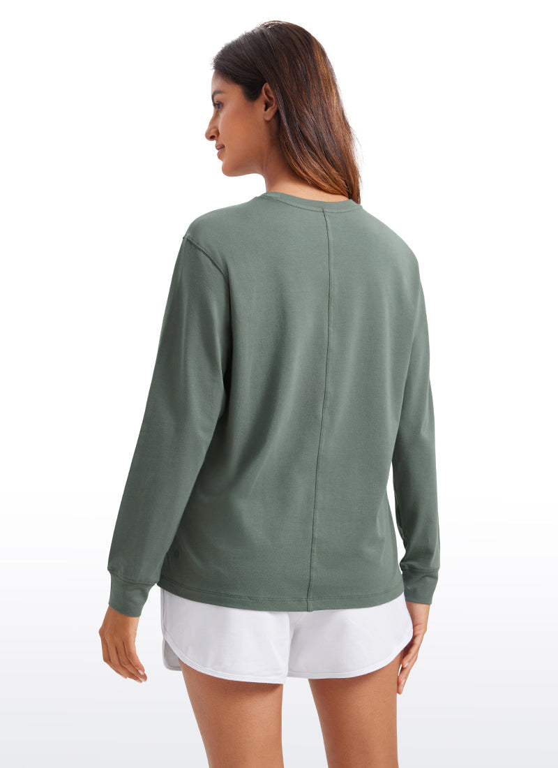 Pima Cotton Long Sleeve Loose Shirts Crew Neck
