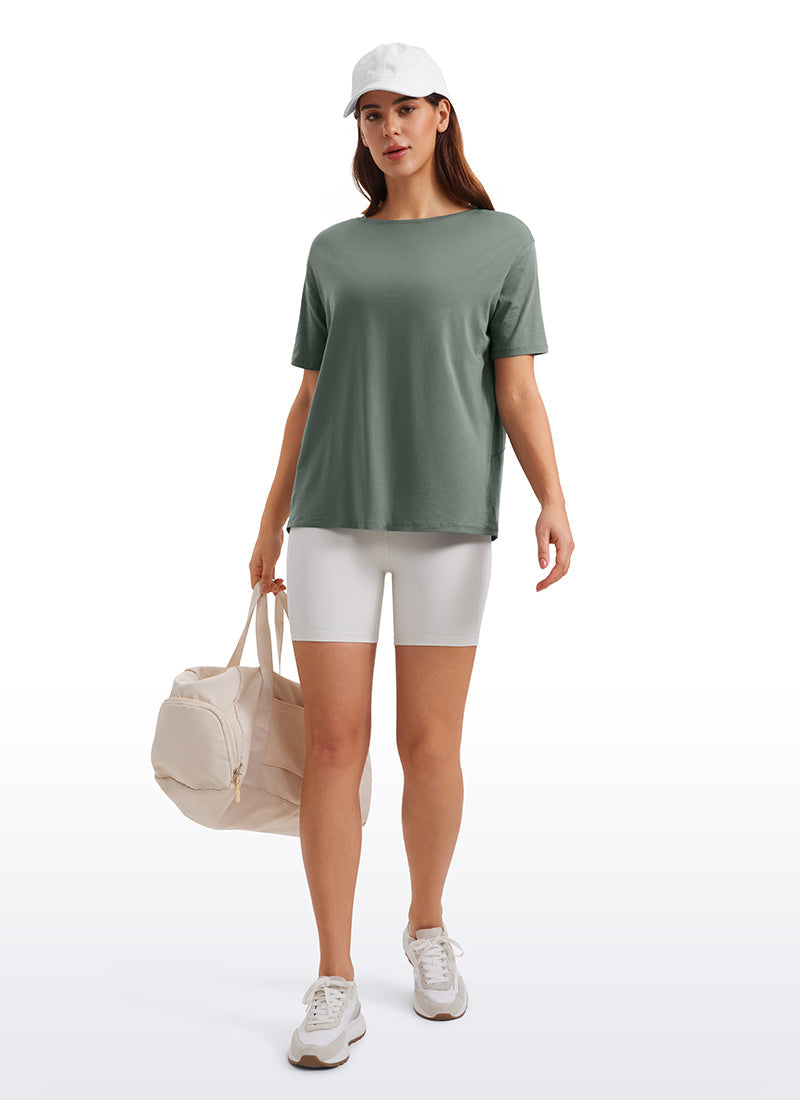 Pima Cotton Short Sleeves Boat Neck